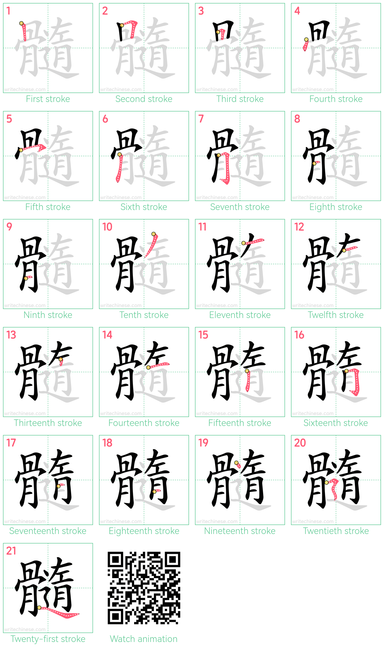 髓 step-by-step stroke order diagrams