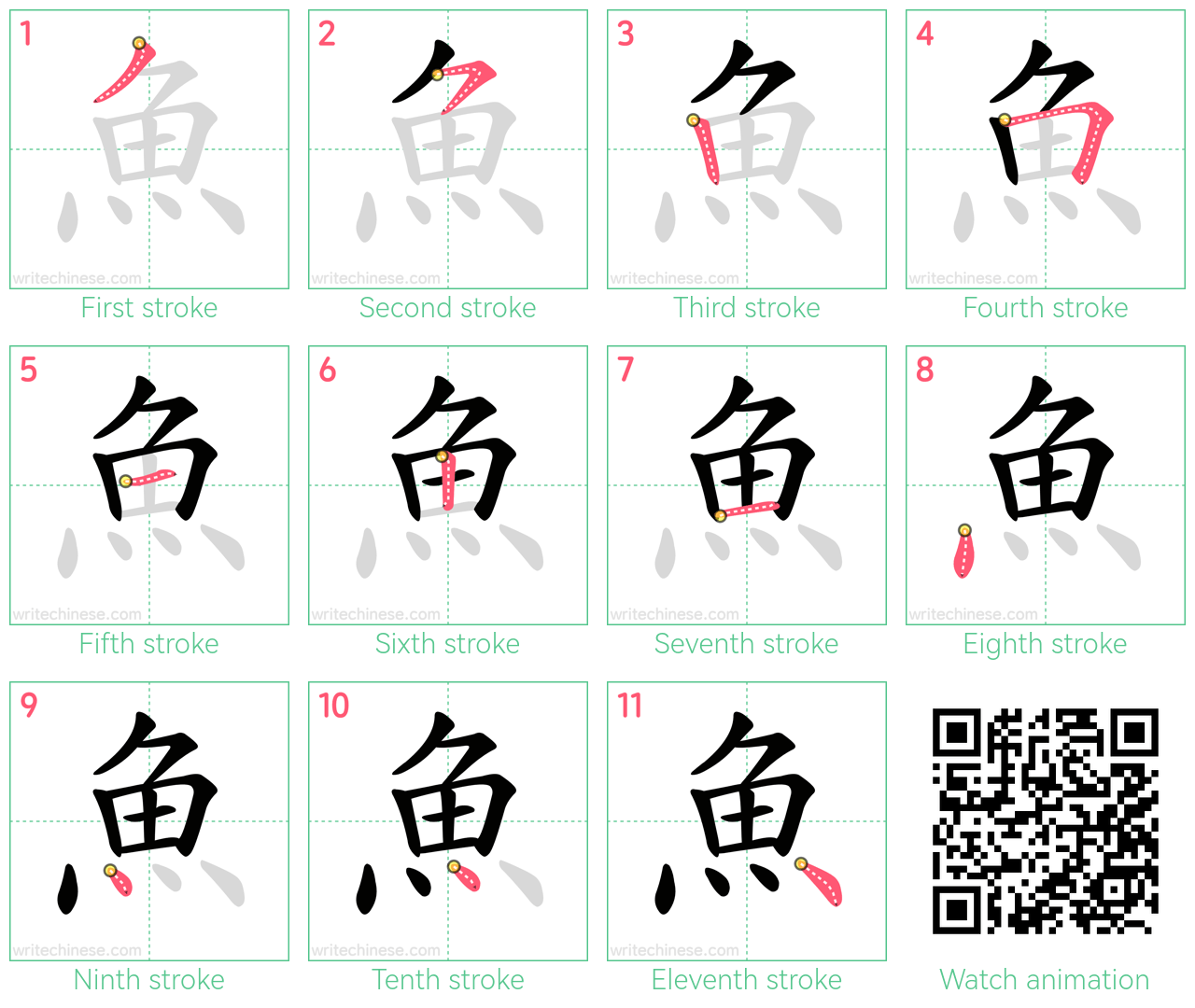 魚 step-by-step stroke order diagrams