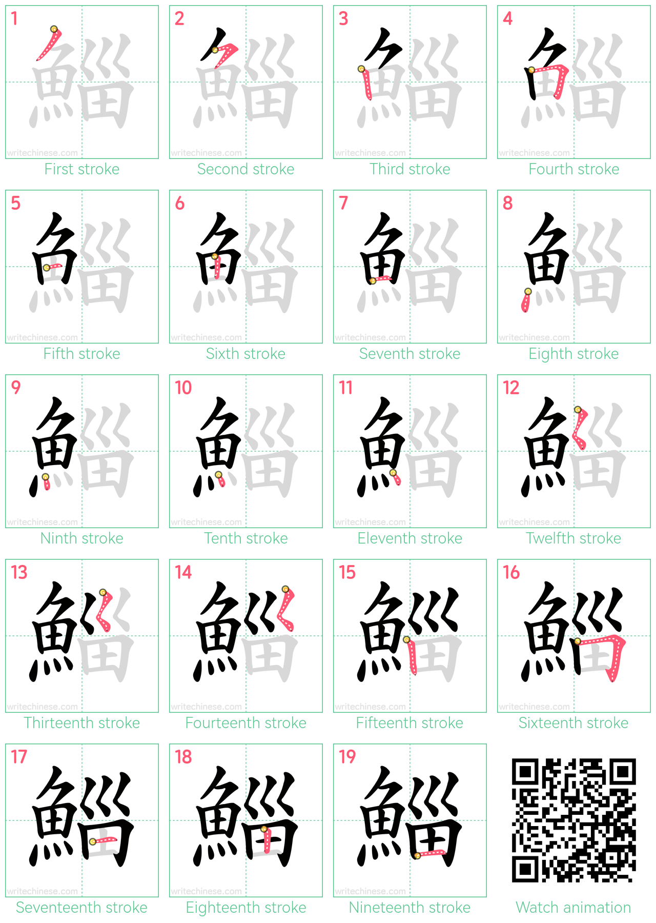 鯔 step-by-step stroke order diagrams