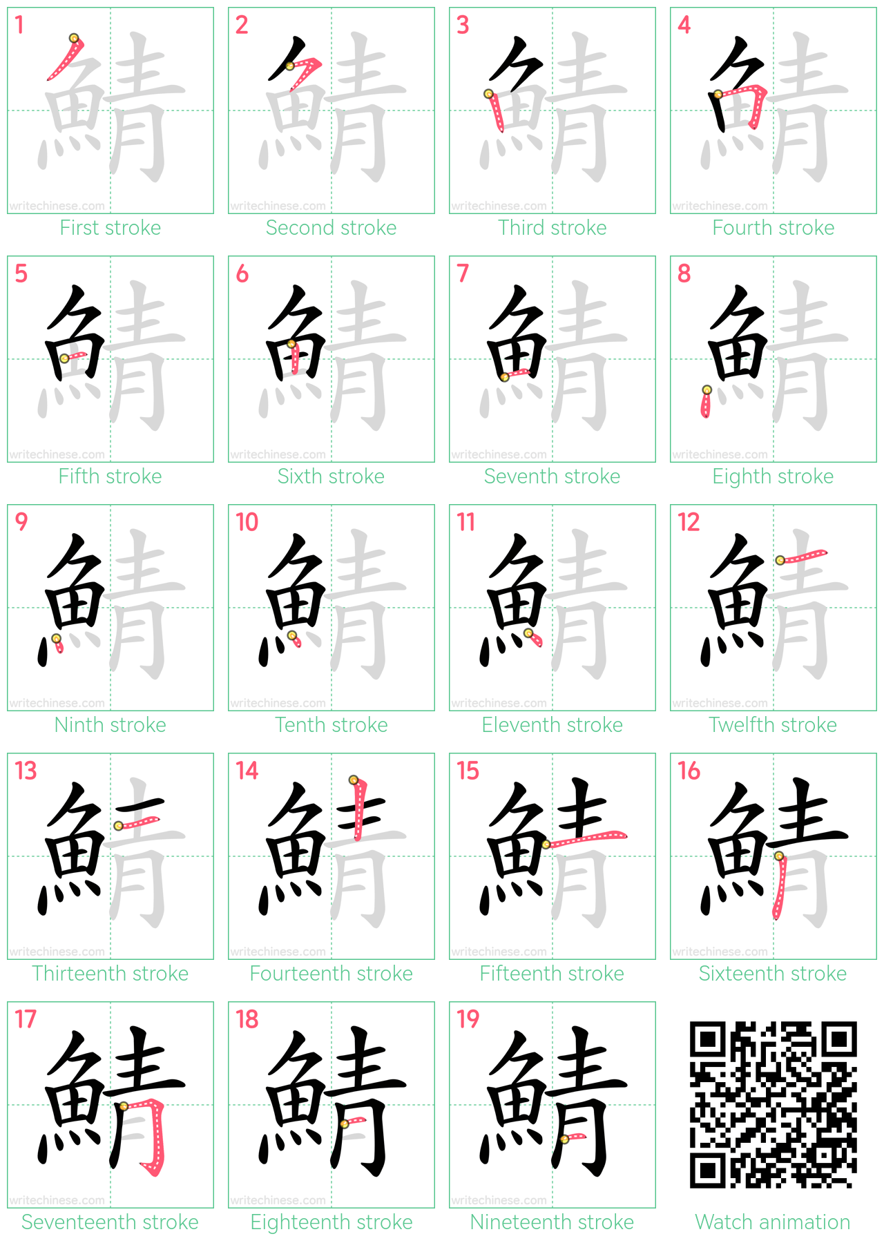 鯖 step-by-step stroke order diagrams