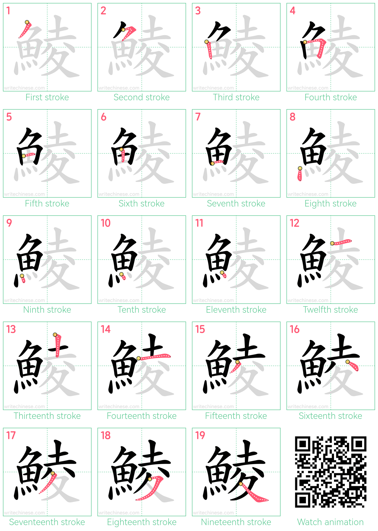 鯪 step-by-step stroke order diagrams