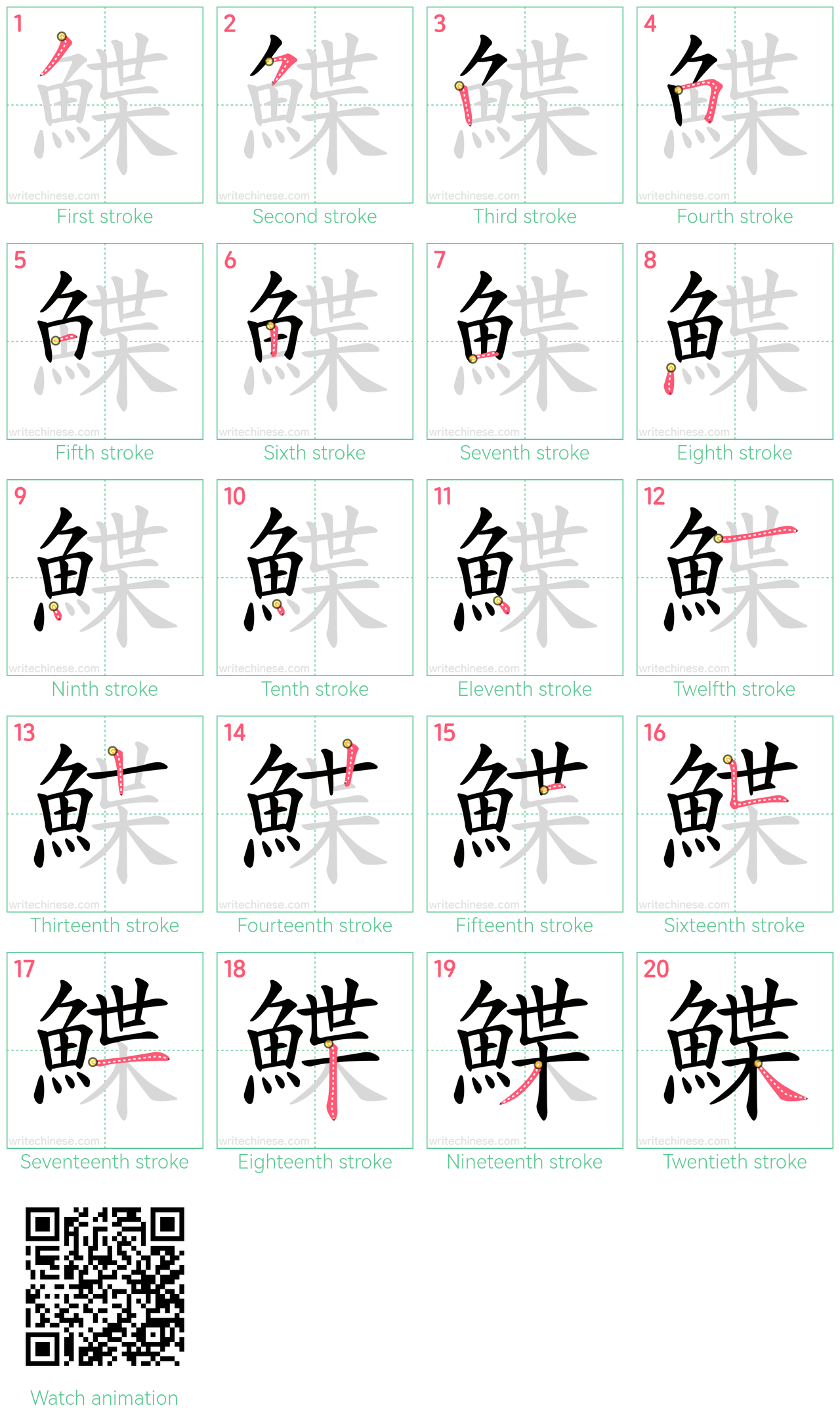 鰈 step-by-step stroke order diagrams