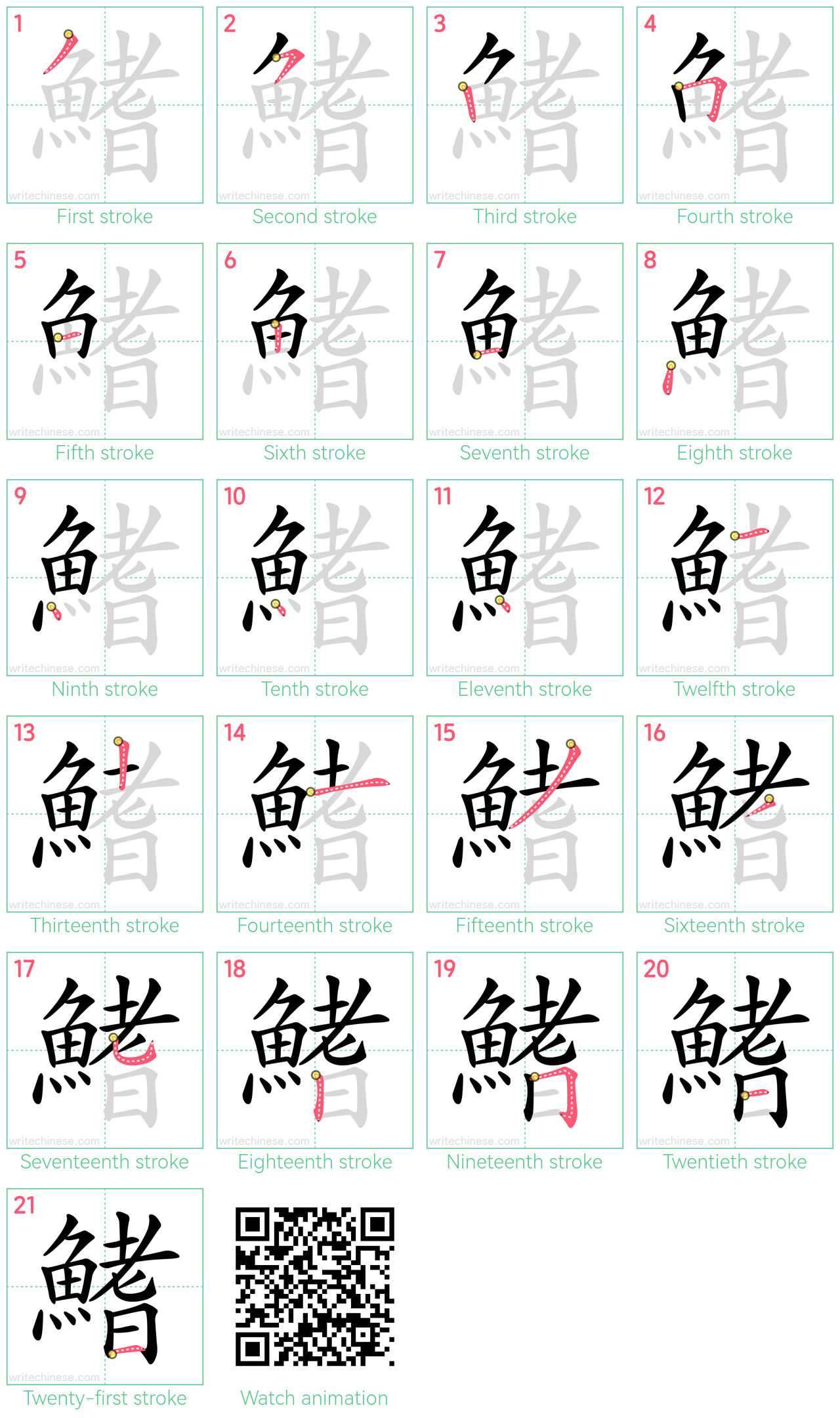 鰭 step-by-step stroke order diagrams