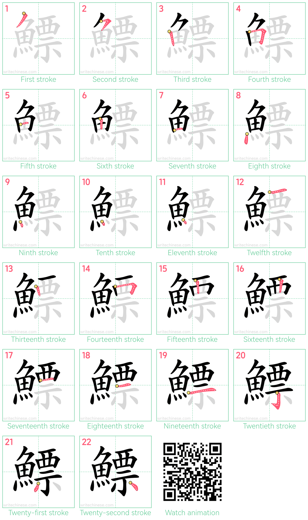 鰾 step-by-step stroke order diagrams