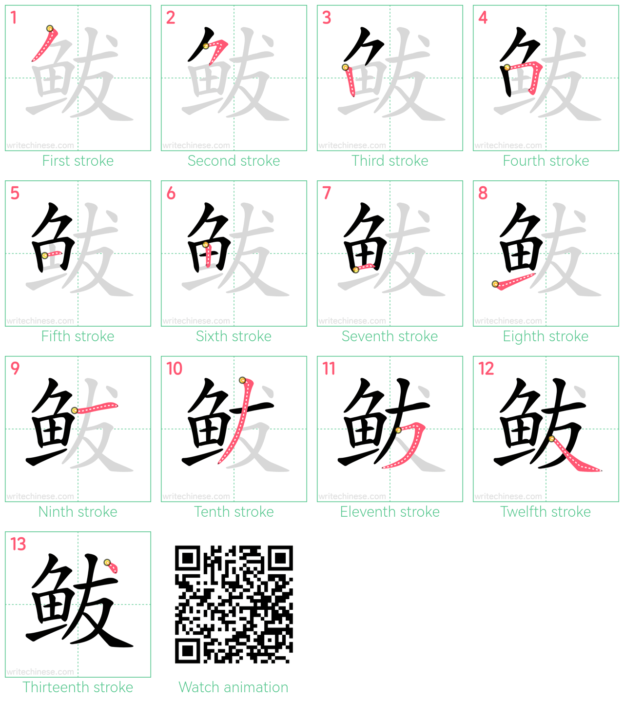 鲅 step-by-step stroke order diagrams