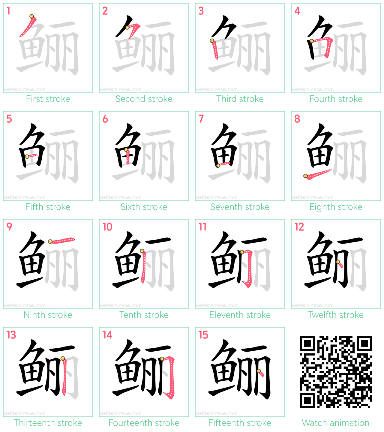 鲡 step-by-step stroke order diagrams