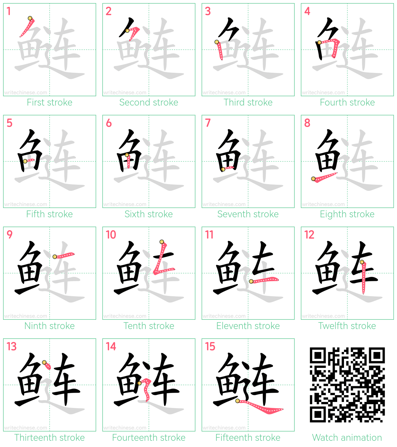 鲢 step-by-step stroke order diagrams