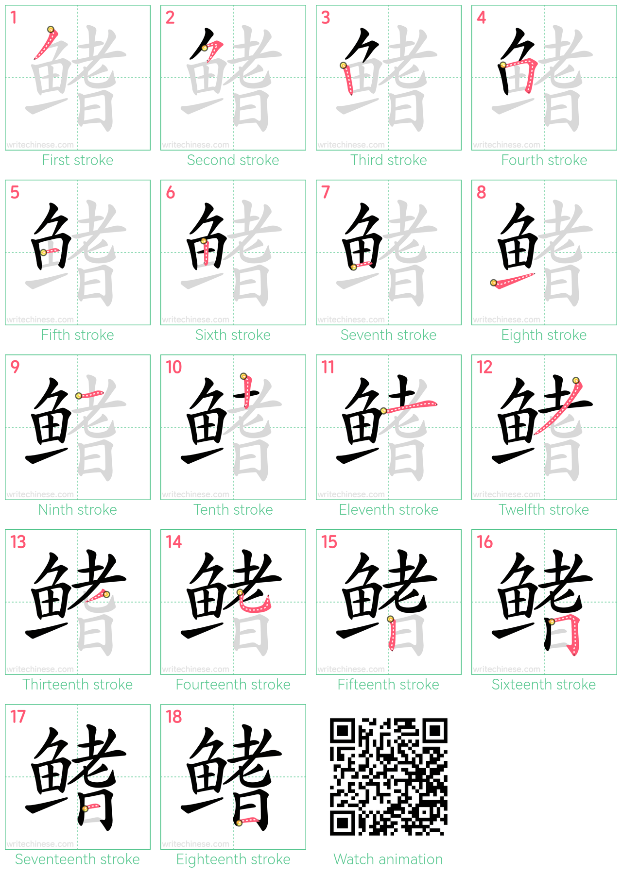 鳍 step-by-step stroke order diagrams