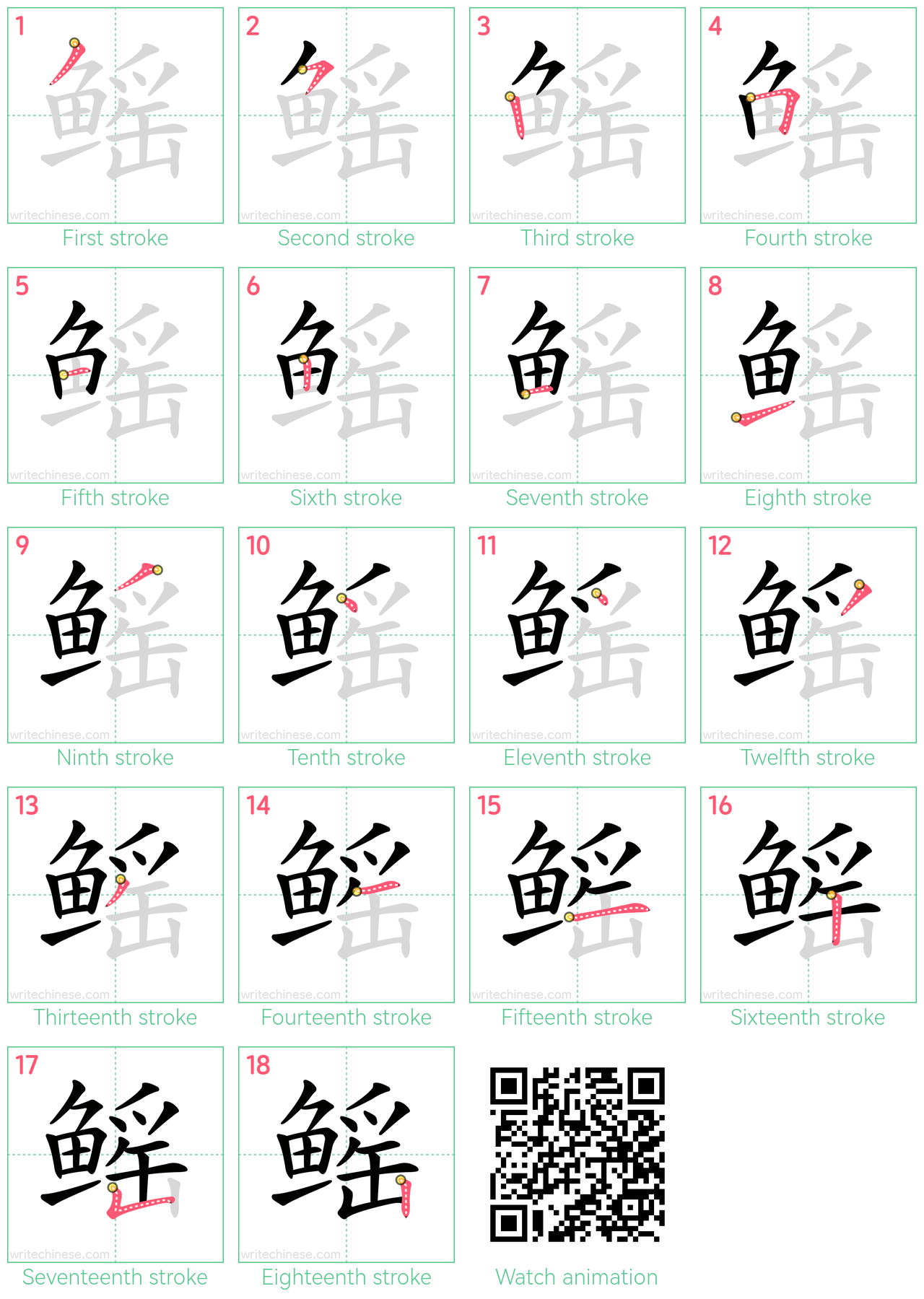 鳐 step-by-step stroke order diagrams