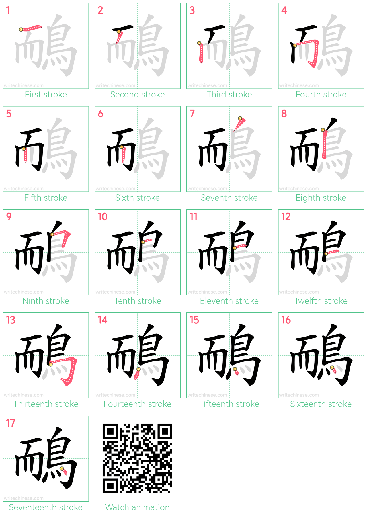 鴯 step-by-step stroke order diagrams