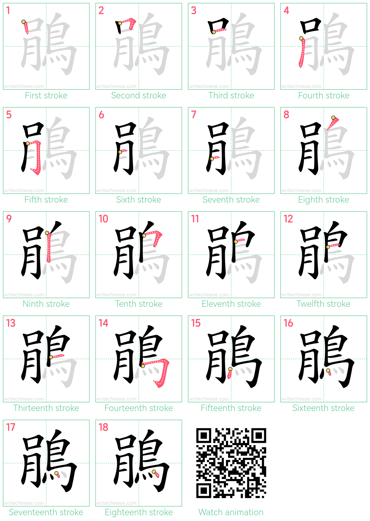 鵑 step-by-step stroke order diagrams
