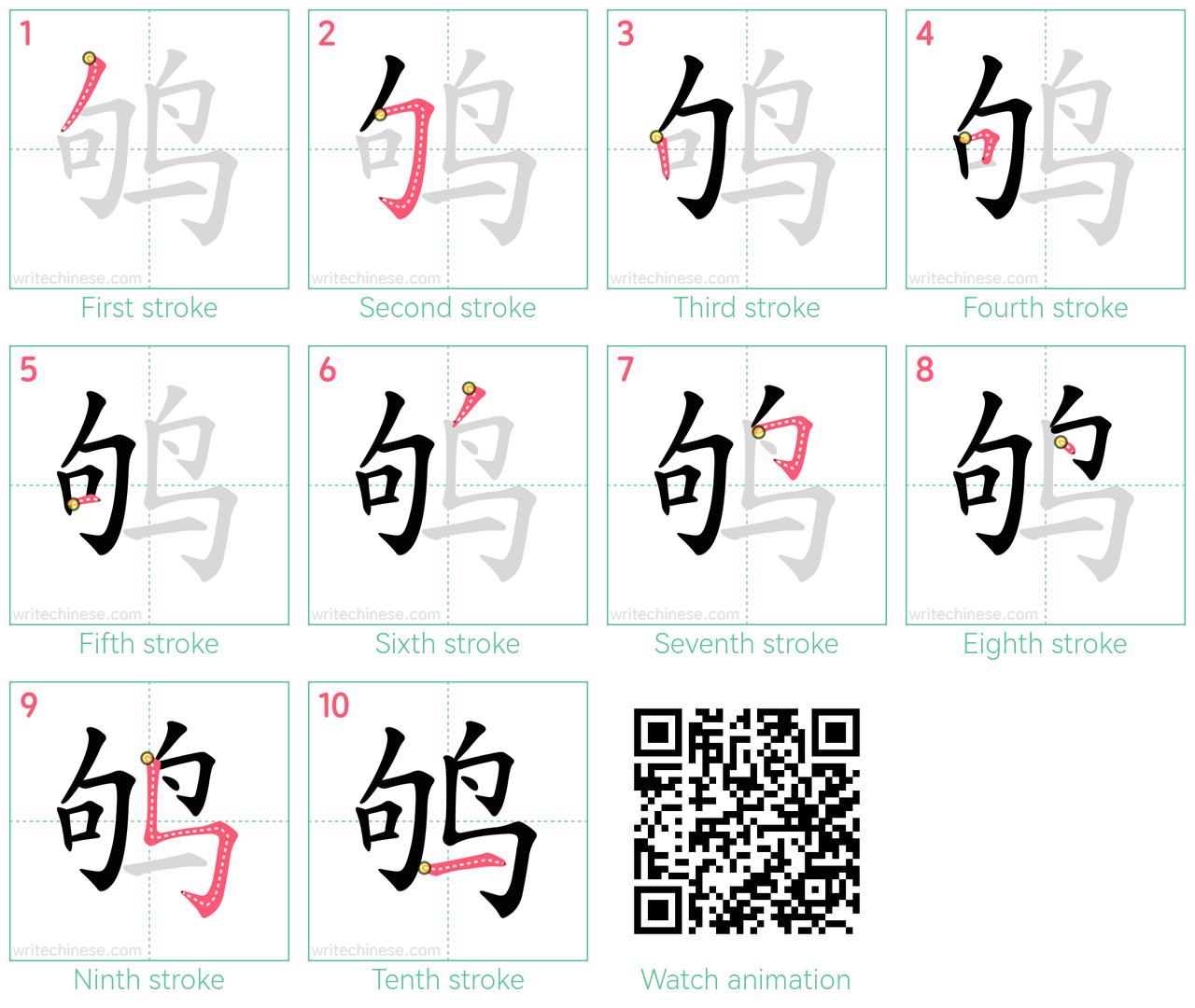 鸲 step-by-step stroke order diagrams