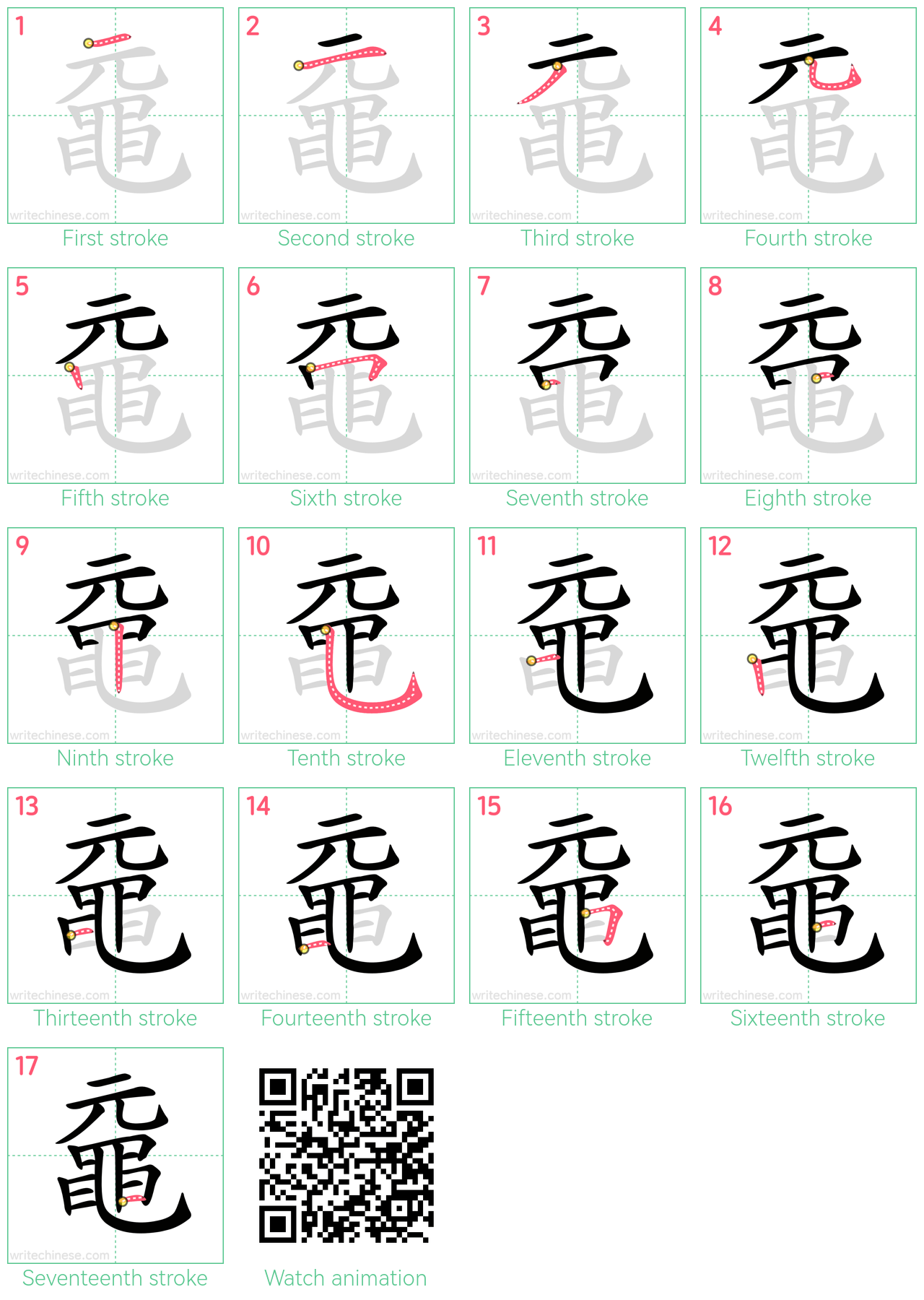 黿 step-by-step stroke order diagrams