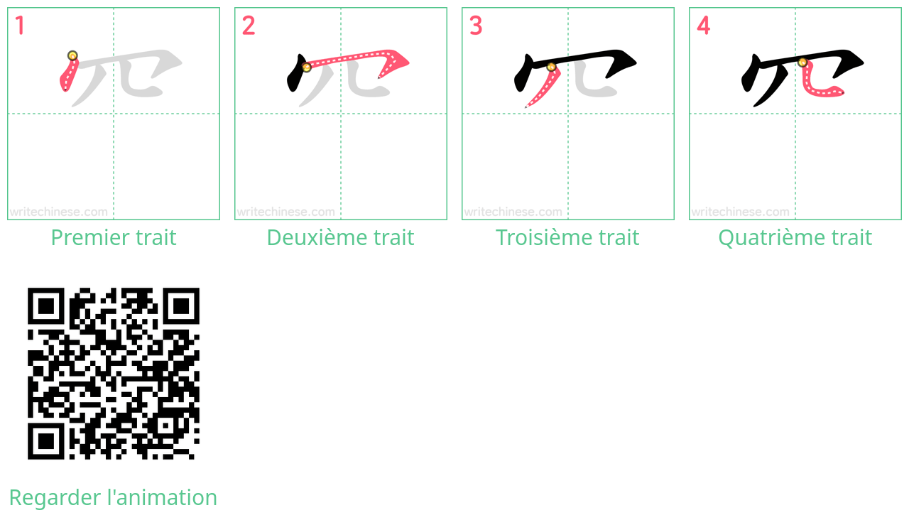 Diagrammes d'ordre des traits étape par étape pour le caractère ⺳