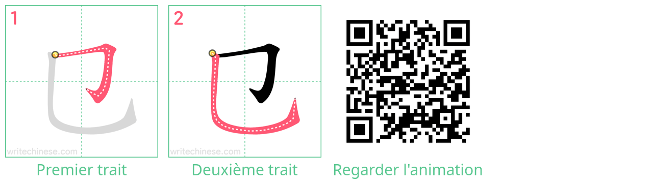 Diagrammes d'ordre des traits étape par étape pour le caractère 㔾