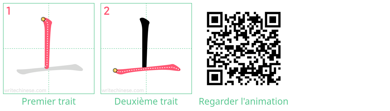 Diagrammes d'ordre des traits étape par étape pour le caractère 丄