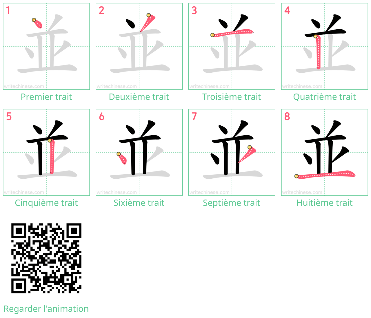 Diagrammes d'ordre des traits étape par étape pour le caractère 並