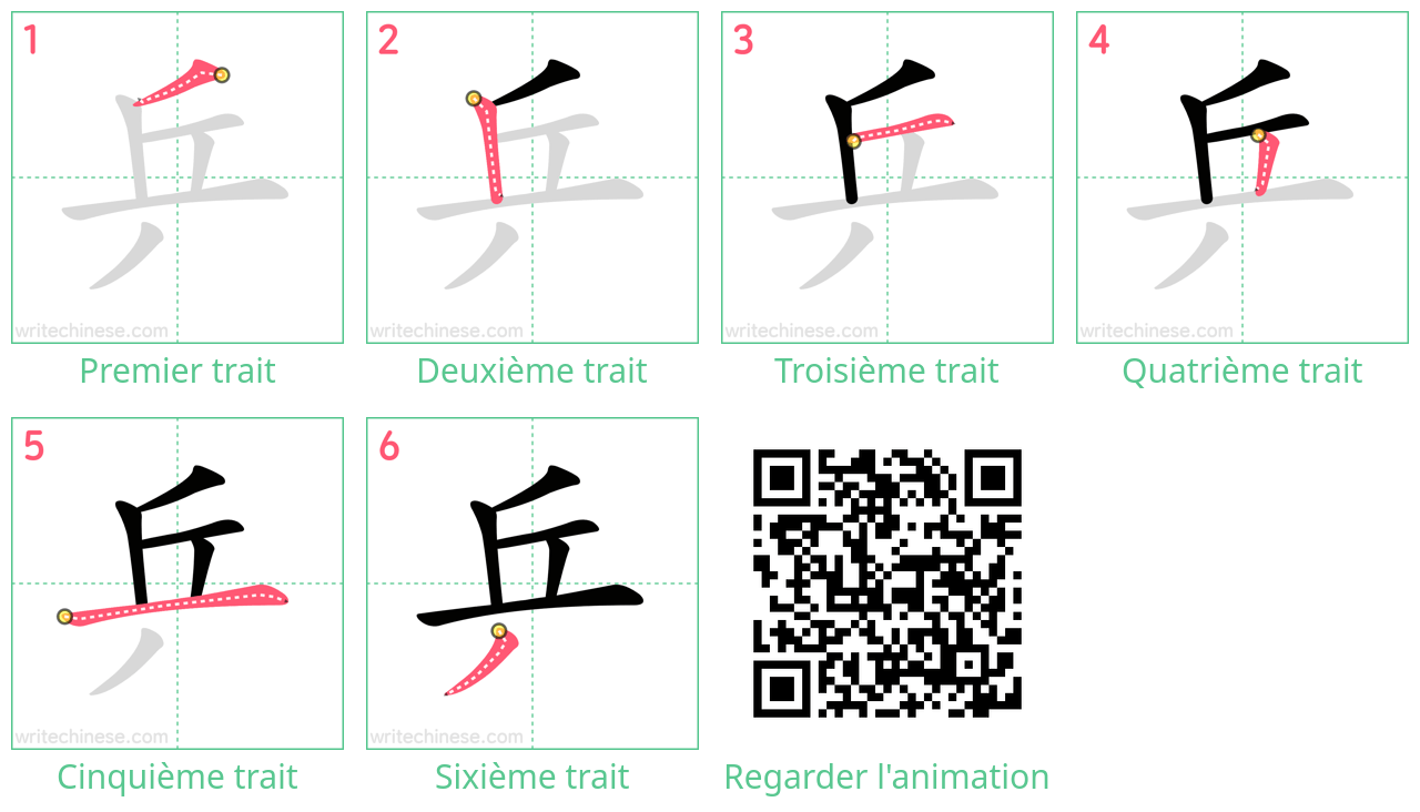 Diagrammes d'ordre des traits étape par étape pour le caractère 乒