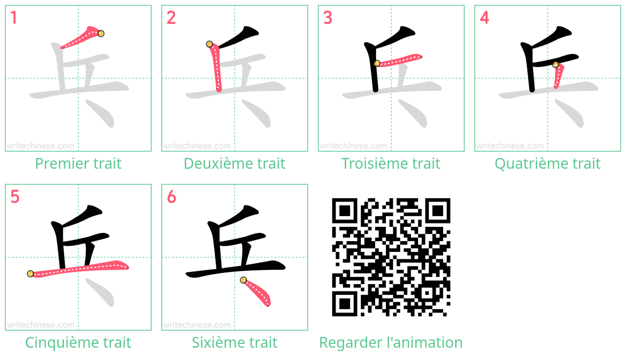 Diagrammes d'ordre des traits étape par étape pour le caractère 乓