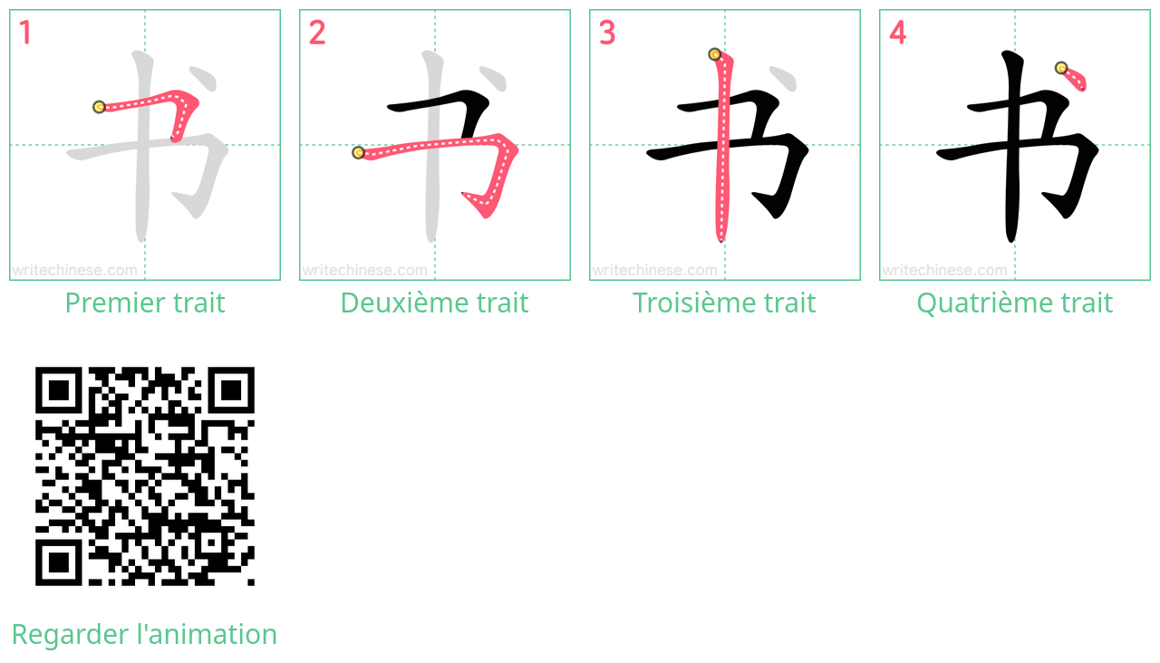 Diagrammes d'ordre des traits étape par étape pour le caractère 书