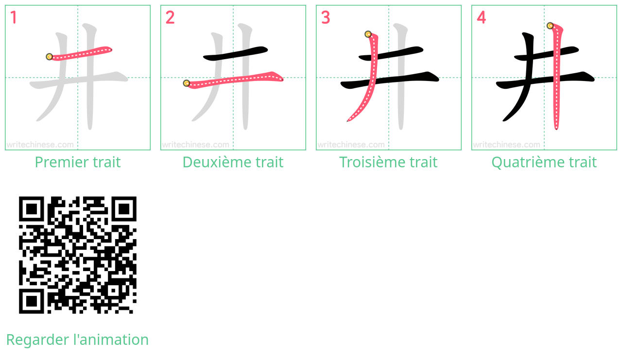 Diagrammes d'ordre des traits étape par étape pour le caractère 井