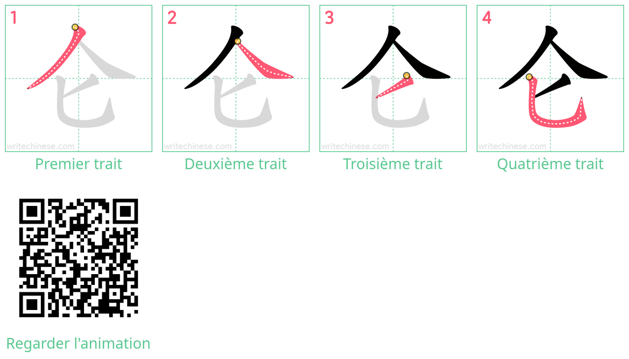 Diagrammes d'ordre des traits étape par étape pour le caractère 仑
