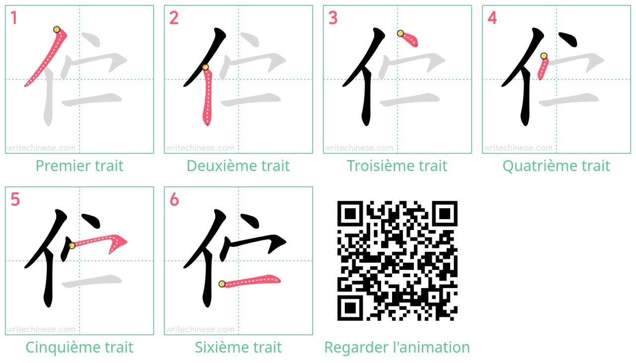 Diagrammes d'ordre des traits étape par étape pour le caractère 伫