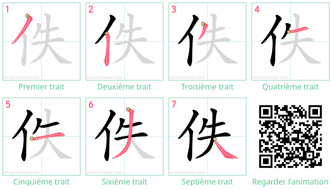 Diagrammes d'ordre des traits étape par étape pour le caractère 佚