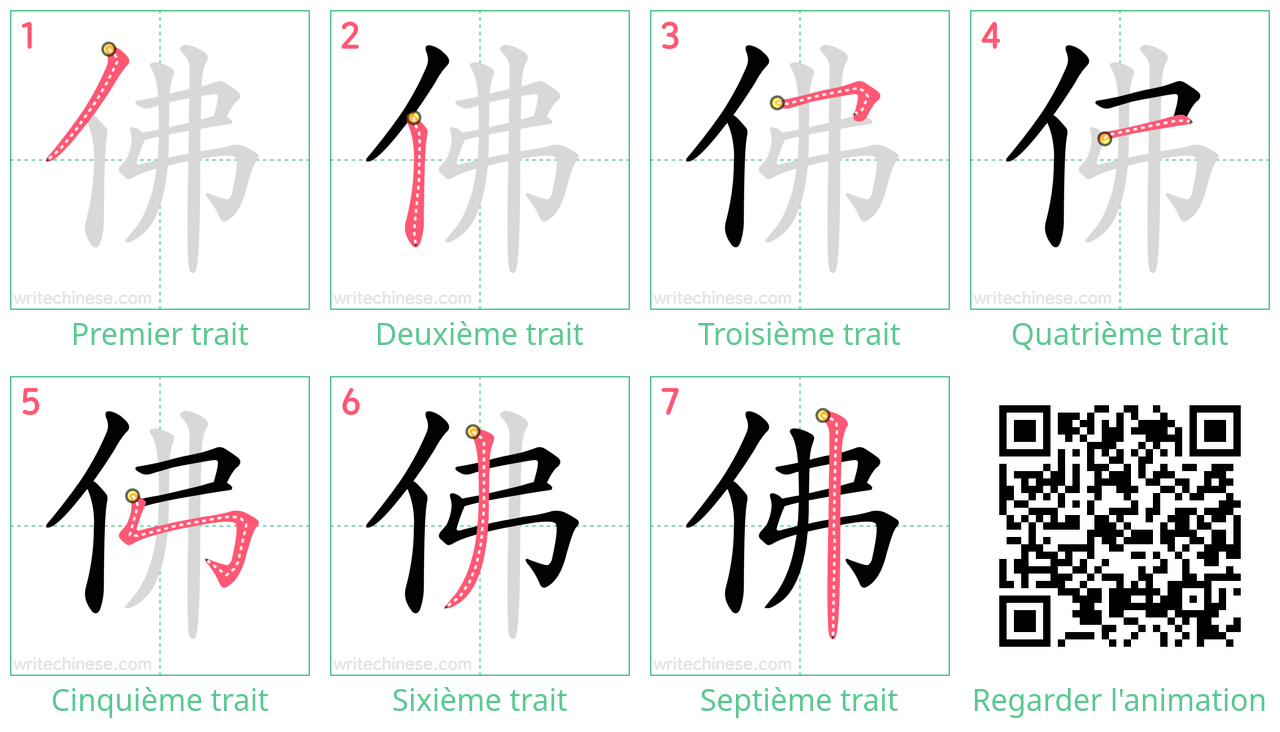 Diagrammes d'ordre des traits étape par étape pour le caractère 佛