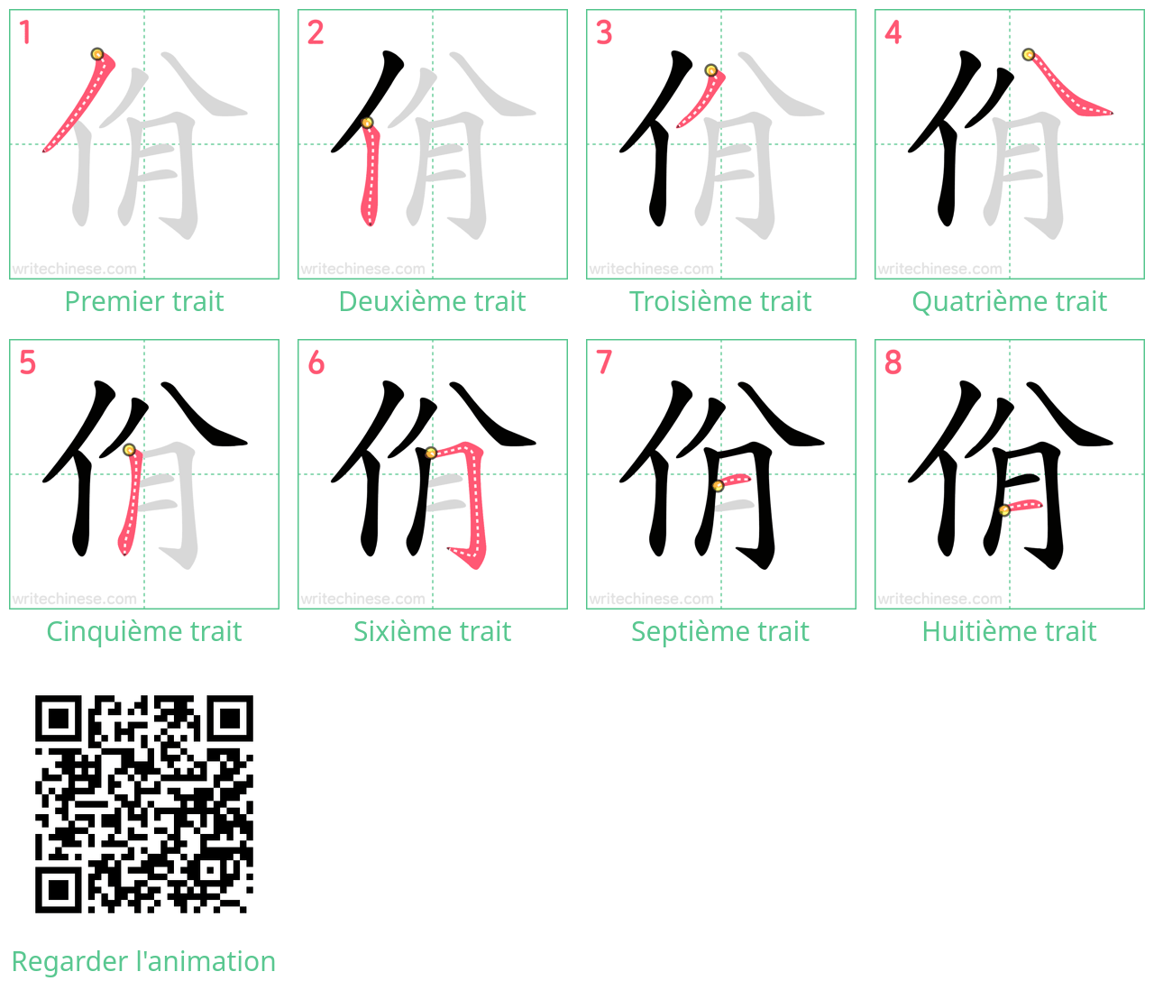 Diagrammes d'ordre des traits étape par étape pour le caractère 佾