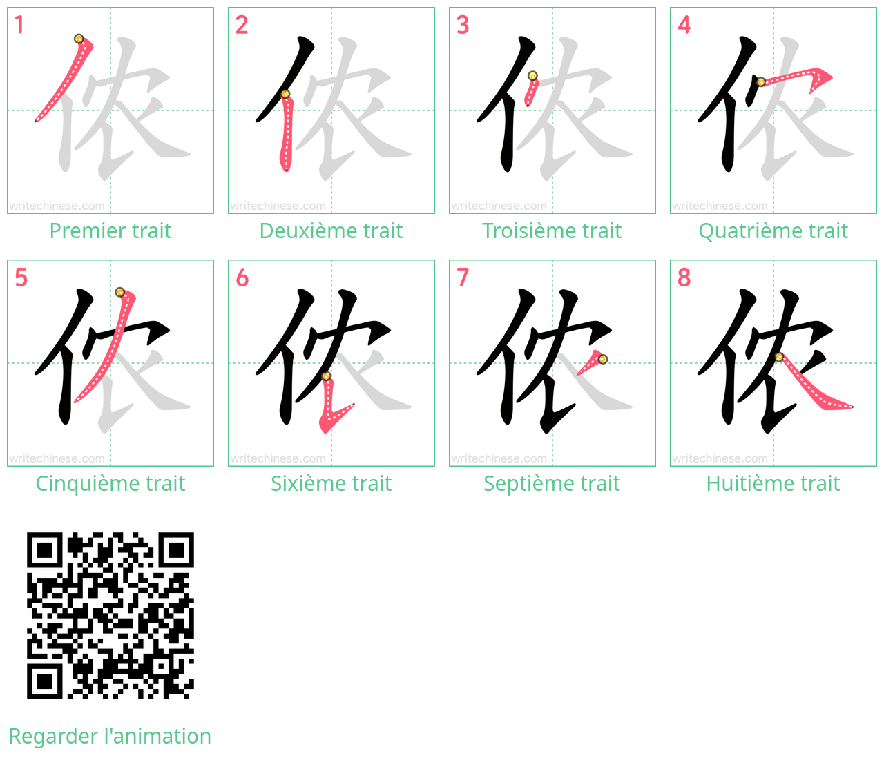 Diagrammes d'ordre des traits étape par étape pour le caractère 侬