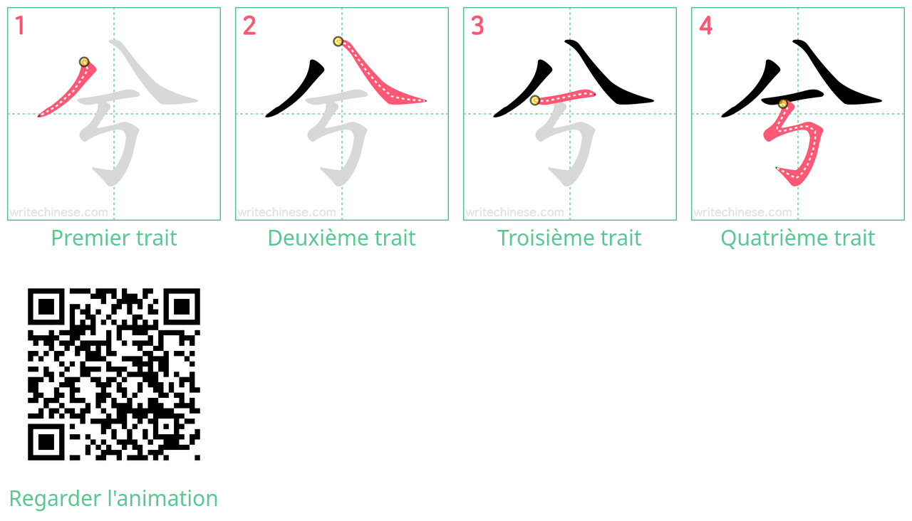 Diagrammes d'ordre des traits étape par étape pour le caractère 兮