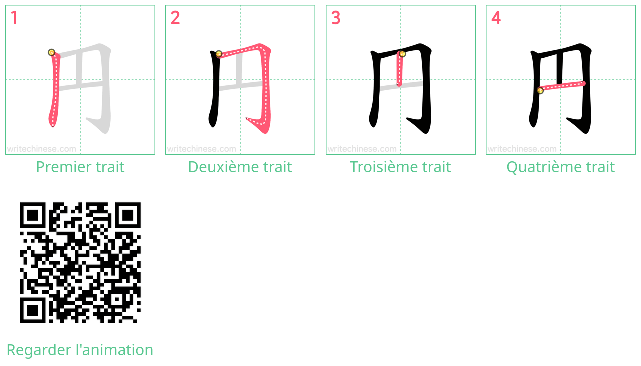 Diagrammes d'ordre des traits étape par étape pour le caractère 円