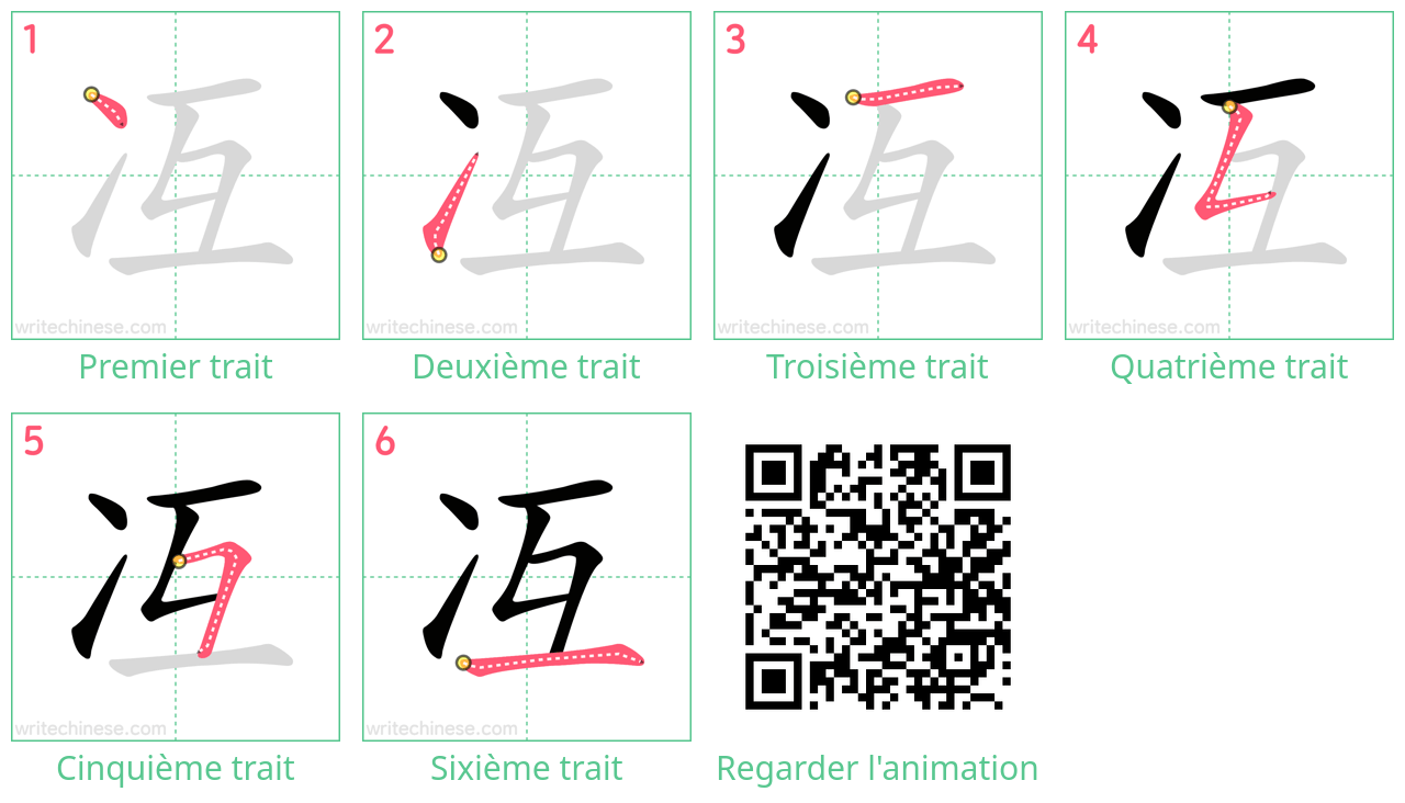 Diagrammes d'ordre des traits étape par étape pour le caractère 冱