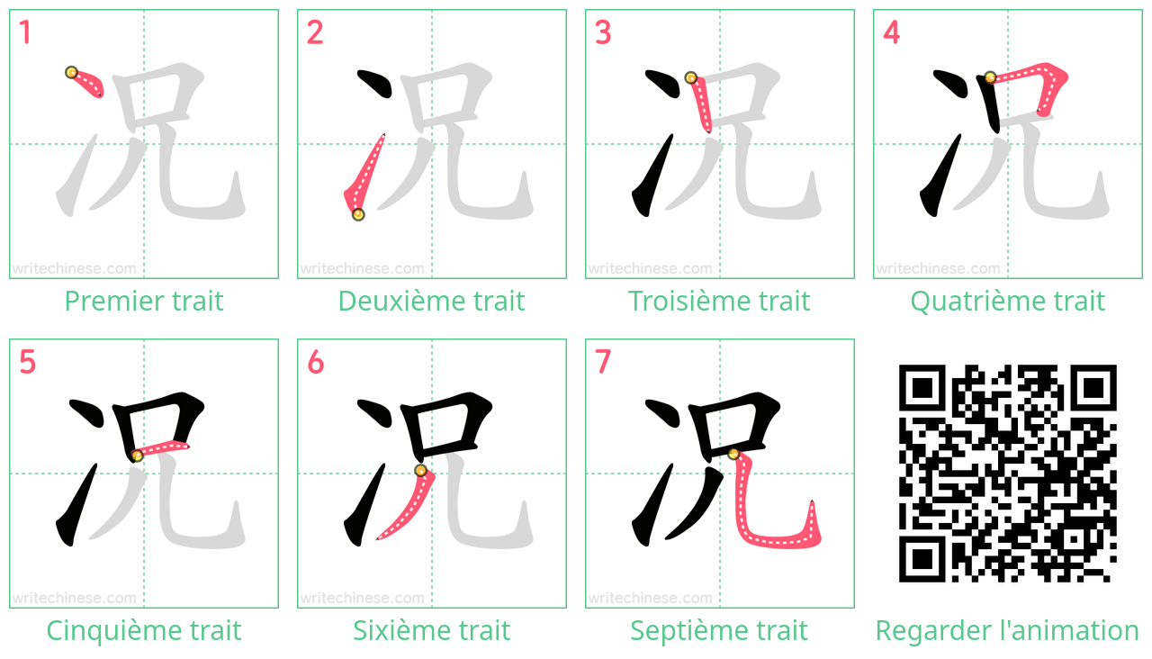 Diagrammes d'ordre des traits étape par étape pour le caractère 况