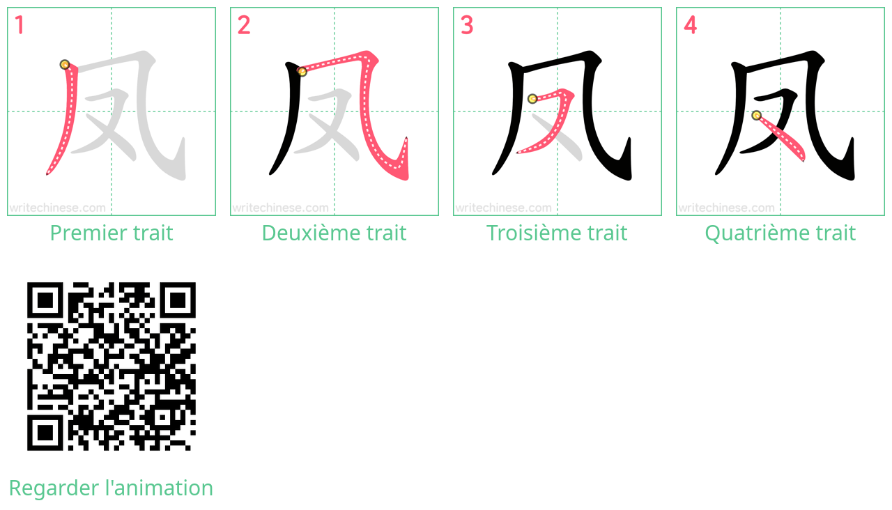 Diagrammes d'ordre des traits étape par étape pour le caractère 凤