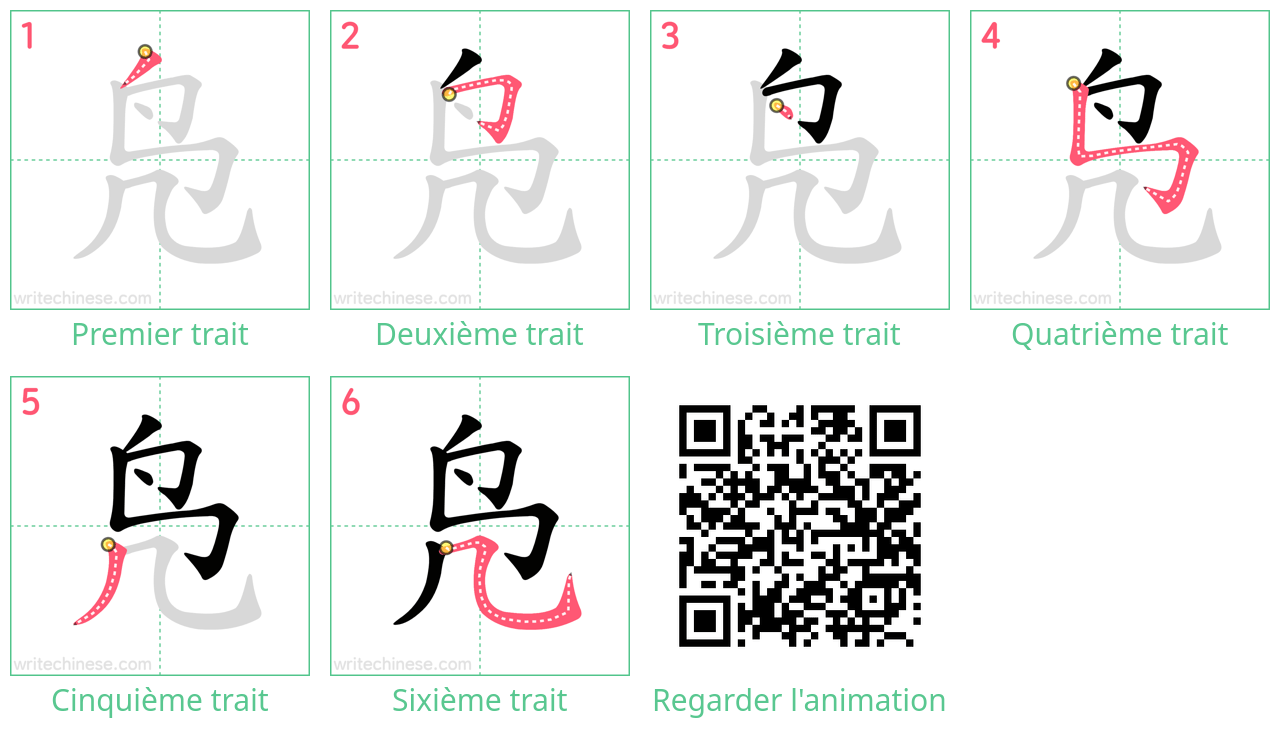 Diagrammes d'ordre des traits étape par étape pour le caractère 凫