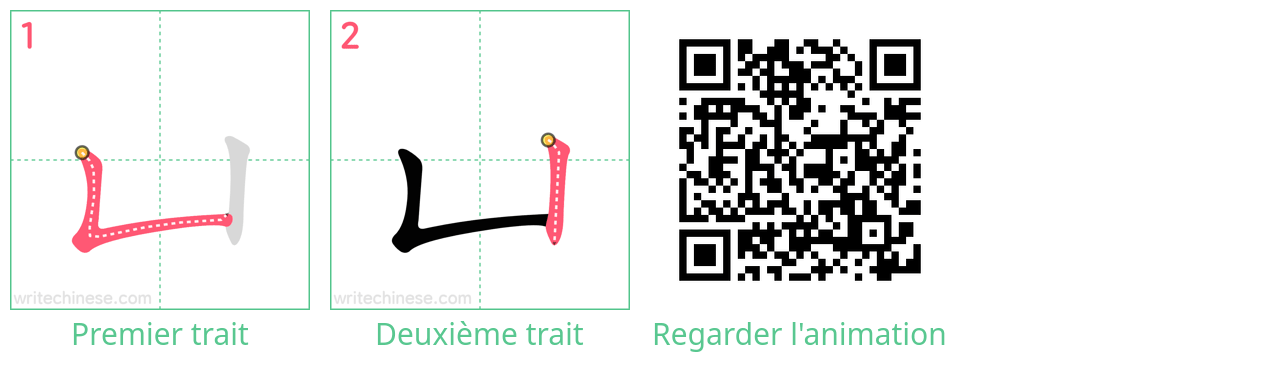 Diagrammes d'ordre des traits étape par étape pour le caractère 凵