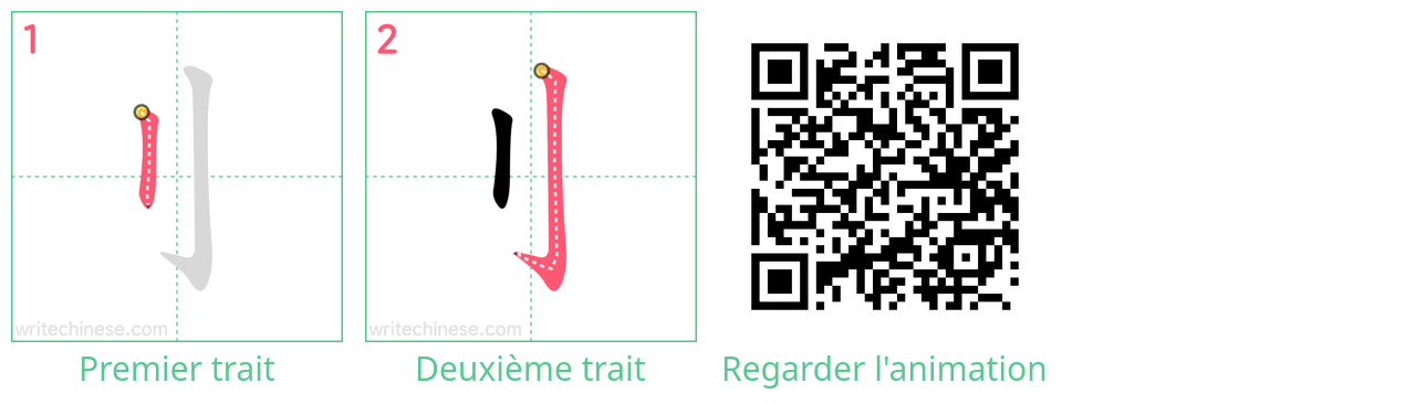 Diagrammes d'ordre des traits étape par étape pour le caractère 刂