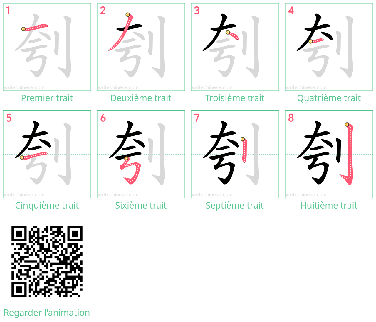 Diagrammes d'ordre des traits étape par étape pour le caractère 刳