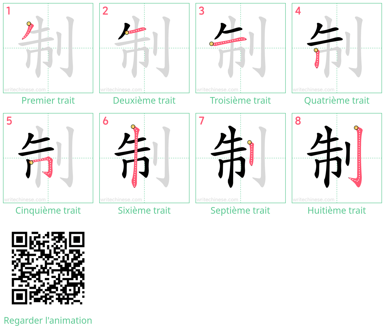 Diagrammes d'ordre des traits étape par étape pour le caractère 制
