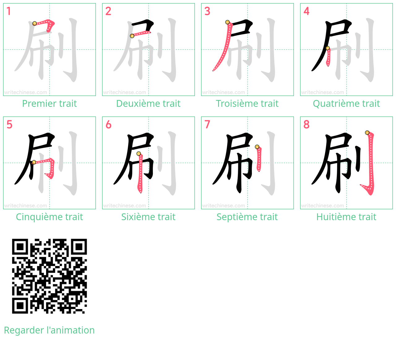 Diagrammes d'ordre des traits étape par étape pour le caractère 刷