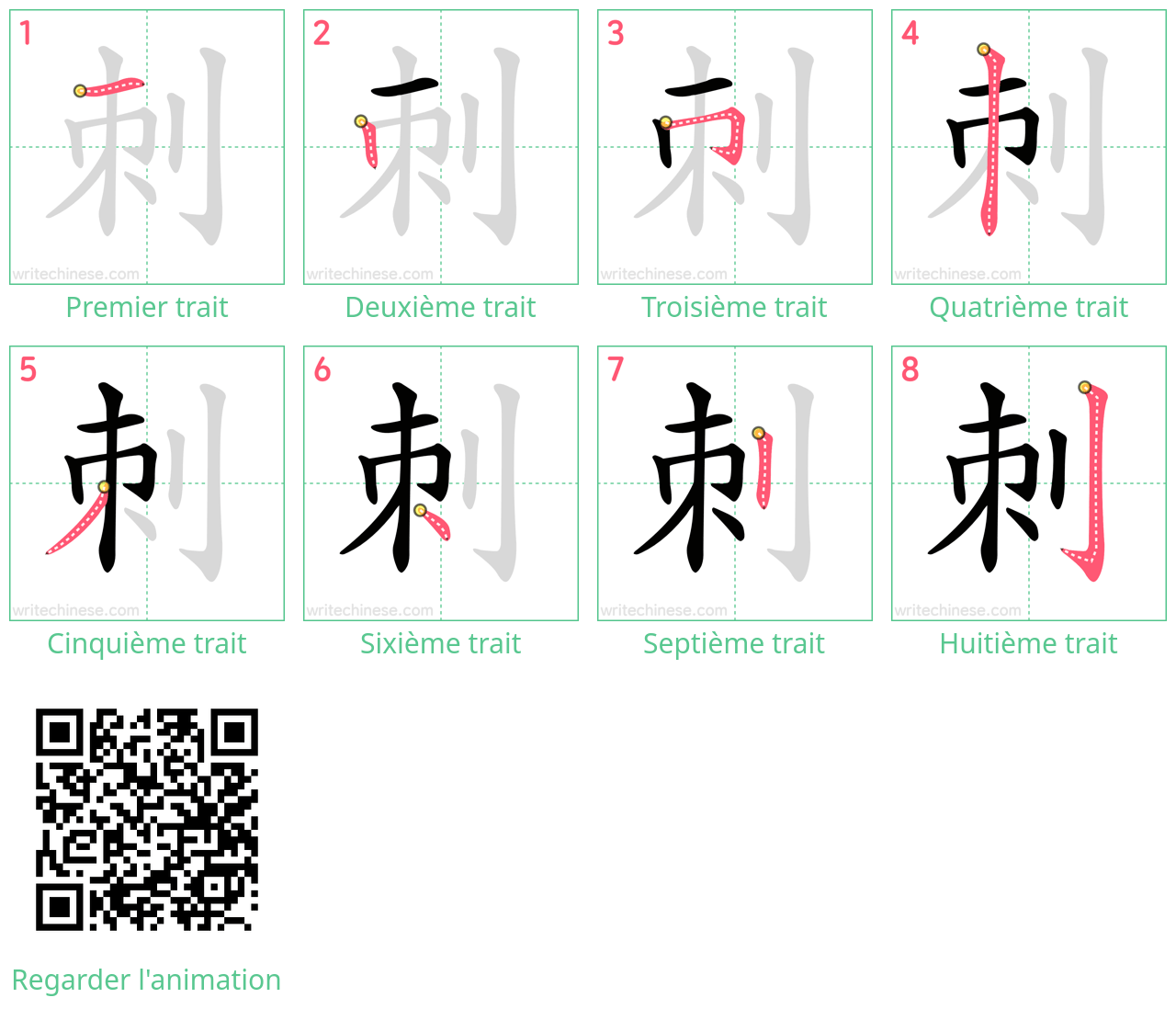 Diagrammes d'ordre des traits étape par étape pour le caractère 刺