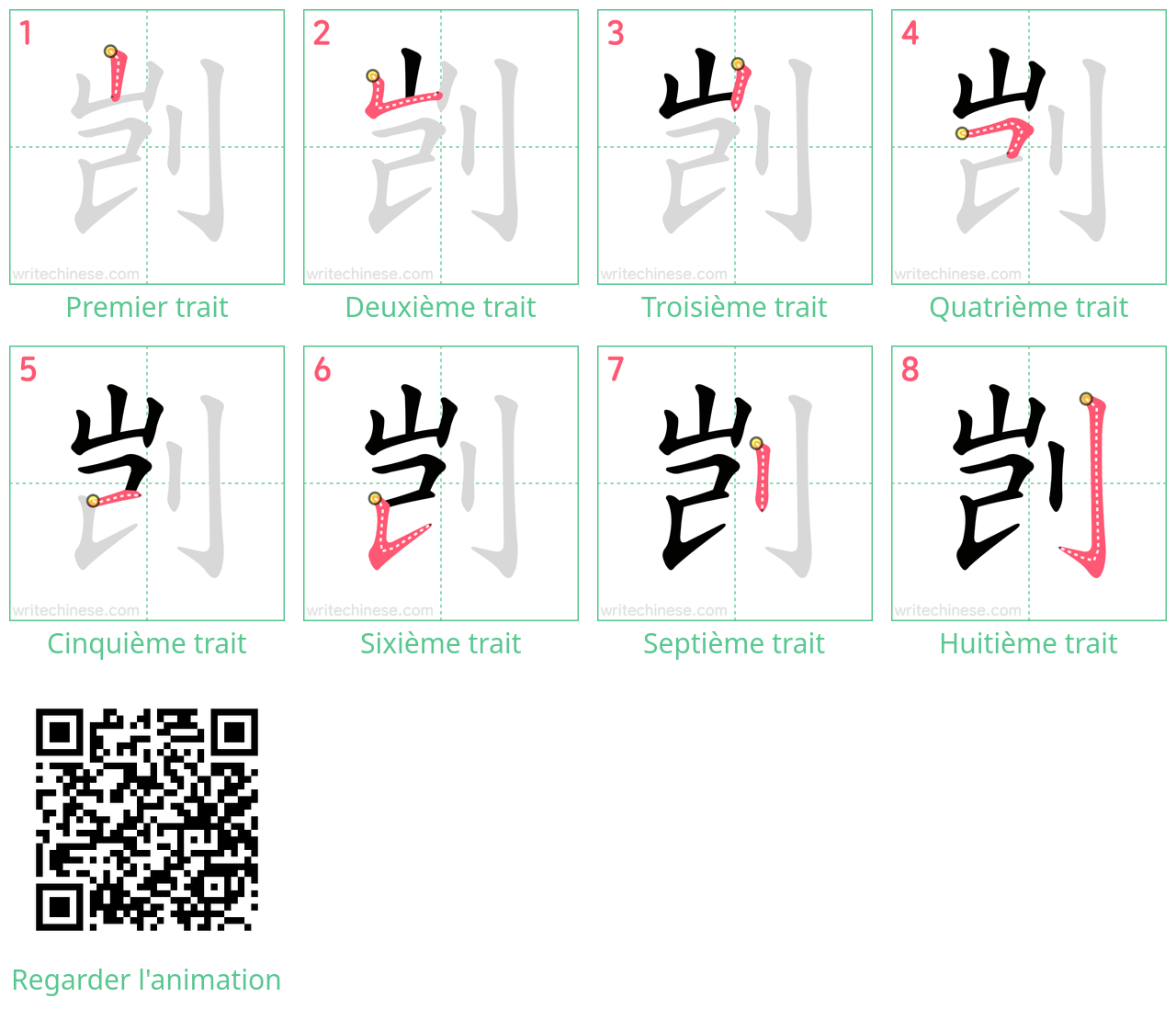 Diagrammes d'ordre des traits étape par étape pour le caractère 剀