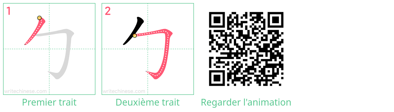 Diagrammes d'ordre des traits étape par étape pour le caractère 勹