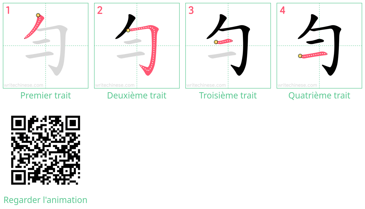 Diagrammes d'ordre des traits étape par étape pour le caractère 勻