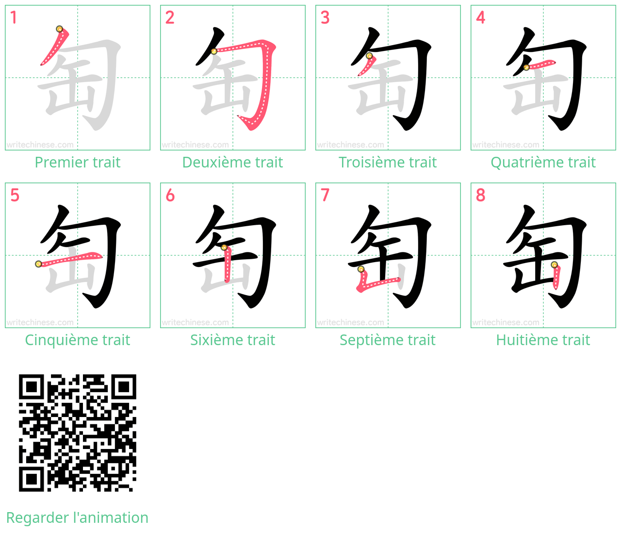 Diagrammes d'ordre des traits étape par étape pour le caractère 匋