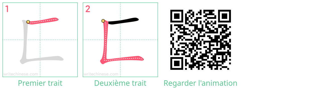 Diagrammes d'ordre des traits étape par étape pour le caractère 匚