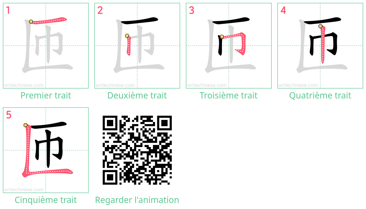 Diagrammes d'ordre des traits étape par étape pour le caractère 匝