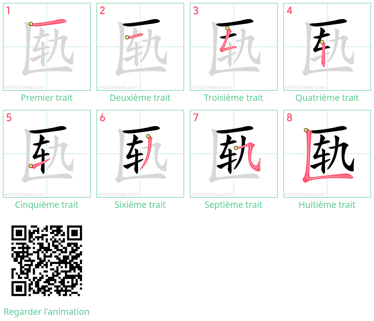 Diagrammes d'ordre des traits étape par étape pour le caractère 匦